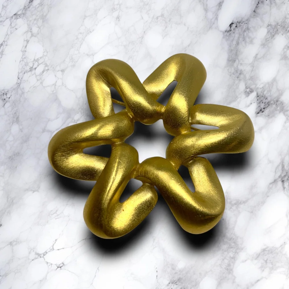 Vintage 1980's Modernist Ribbon Star Flower Brooch Pin Gold Tone New Wave